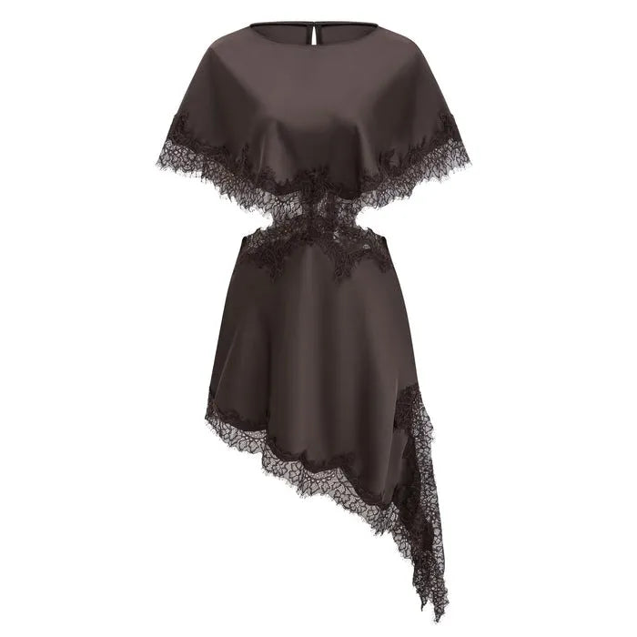 Lace Cut-Out Satin Midi Dress