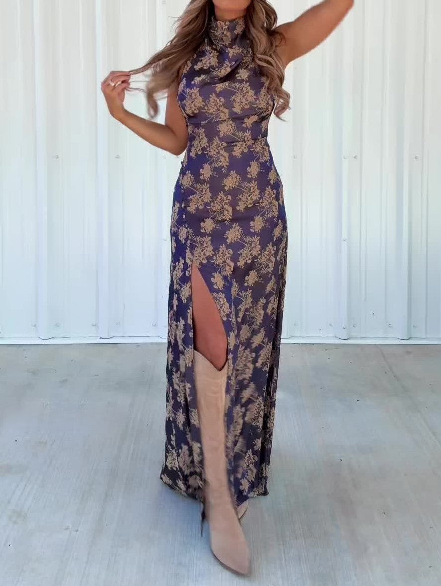 Western Floral Halter  Maxi Dress