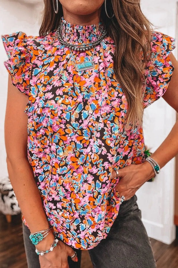 Ryan Floral Print Flutter Sleeve Blouse Top