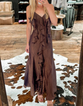 Brown Ruffle Maxi Dress