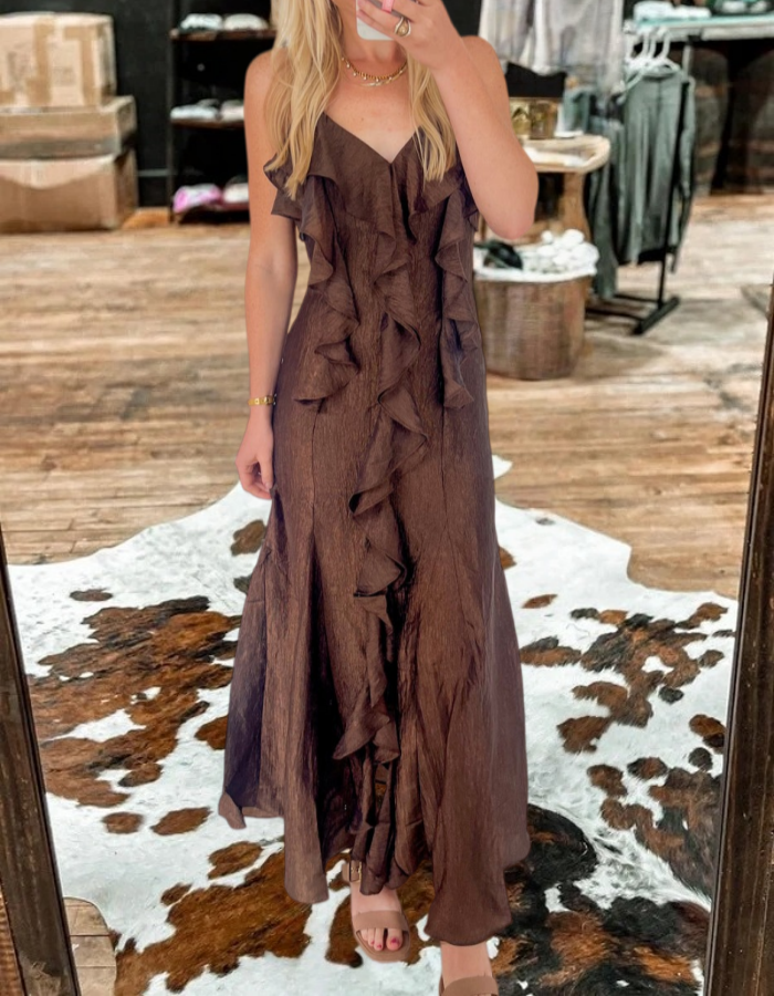 Brown Ruffle Maxi Dress