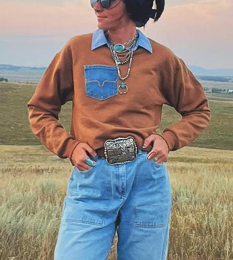 Western Jeans Pocket Pullover Top