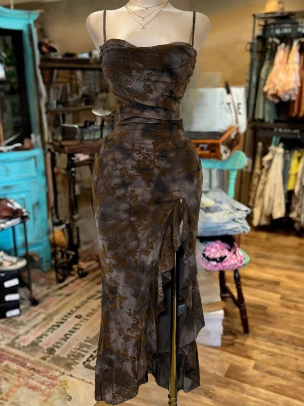 Mismaloya Mesh Dress-Brown