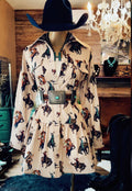 Women's Vintage Print Shirt Dress