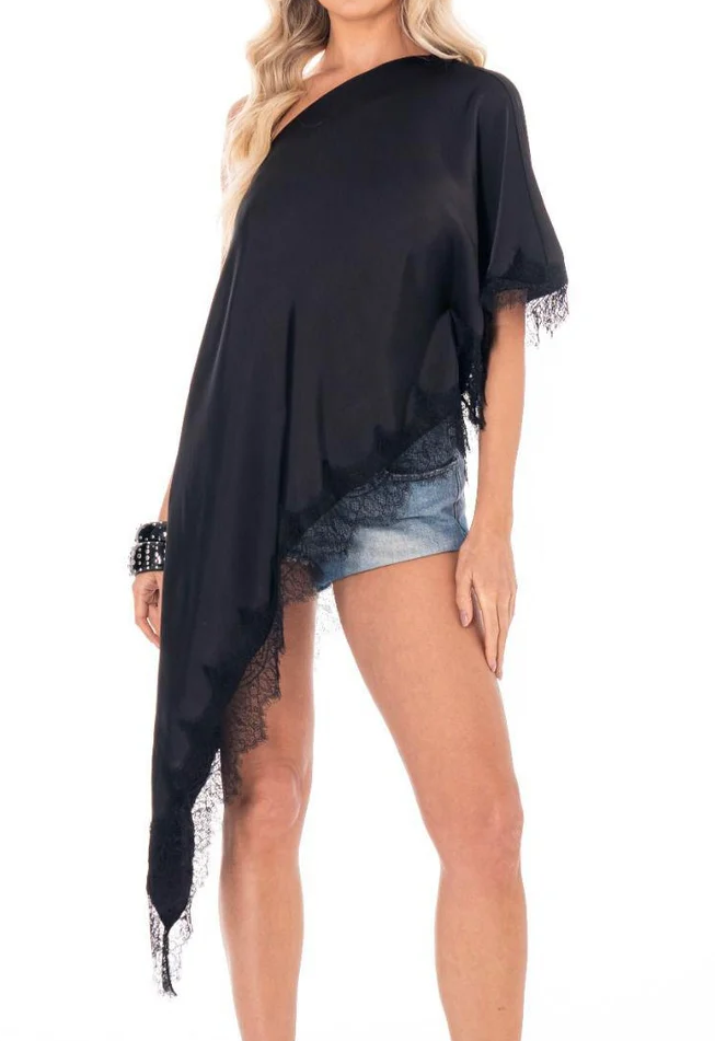 Asymmetric Lace Top in Black