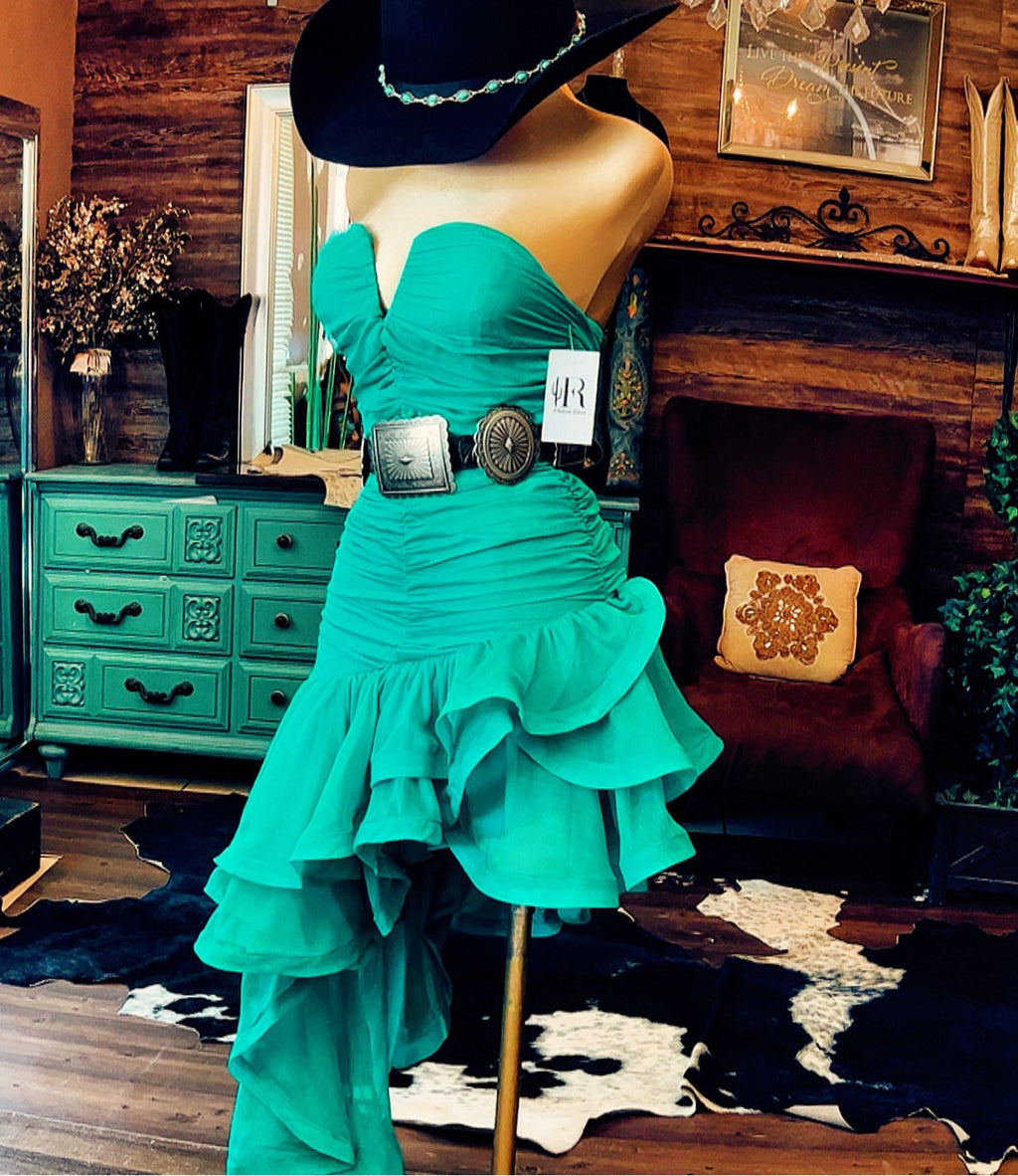 Cowgirl Green Ruffle High-Low Dress