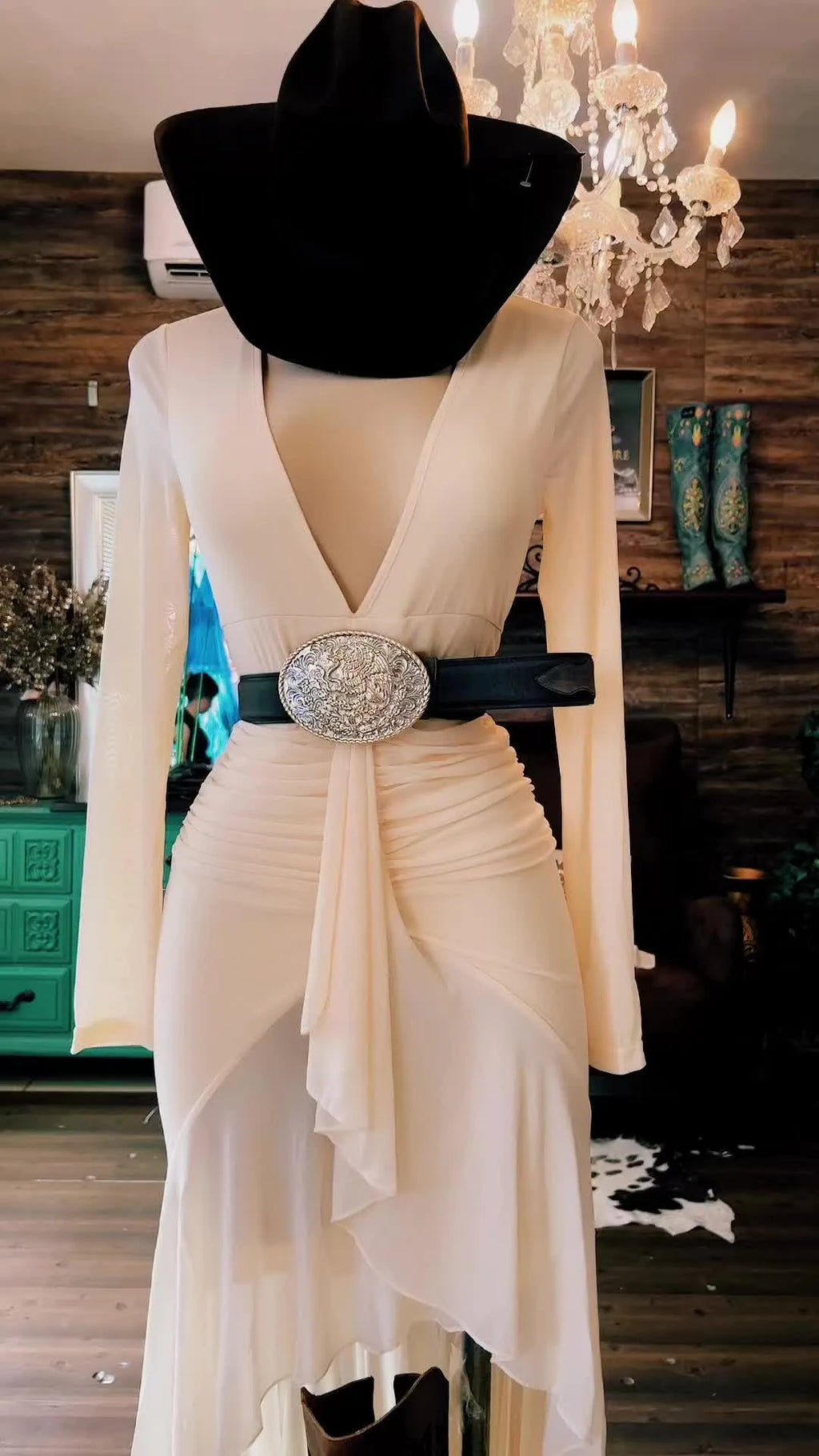 Elegant Western Draped Deep V Maxi Dress