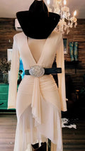 Elegant Western Draped Deep V Maxi Dress
