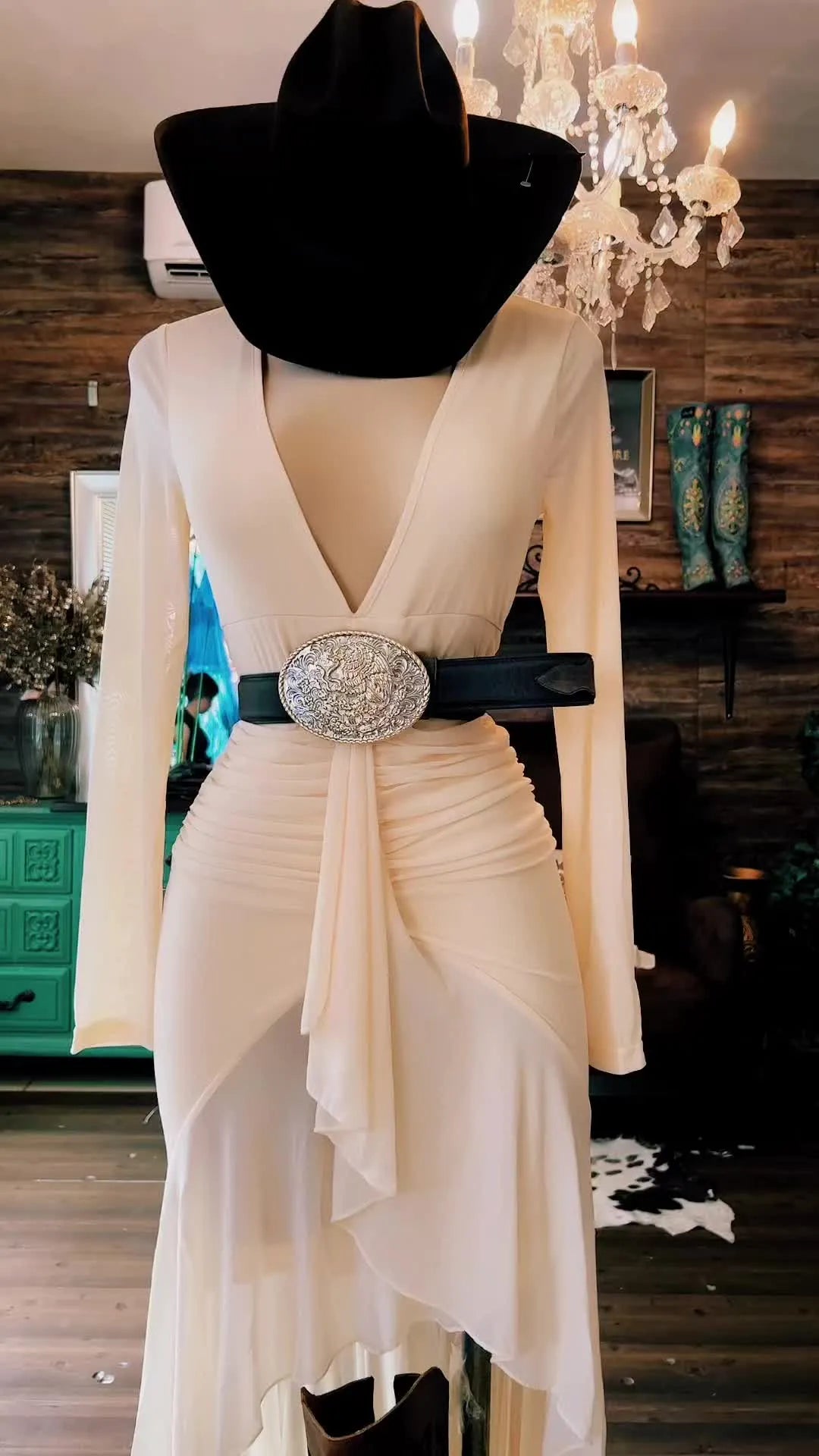 Elegant Western Draped Deep V Maxi Dress