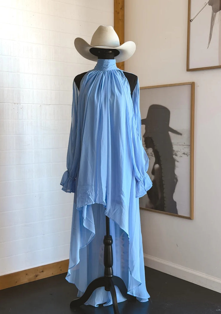 Halter Neckline Sleeveless Asymmetric Maxi Dress