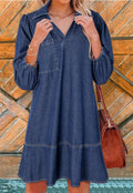 Women’s Long Sleeve V Neck Plus Size Denim Dress