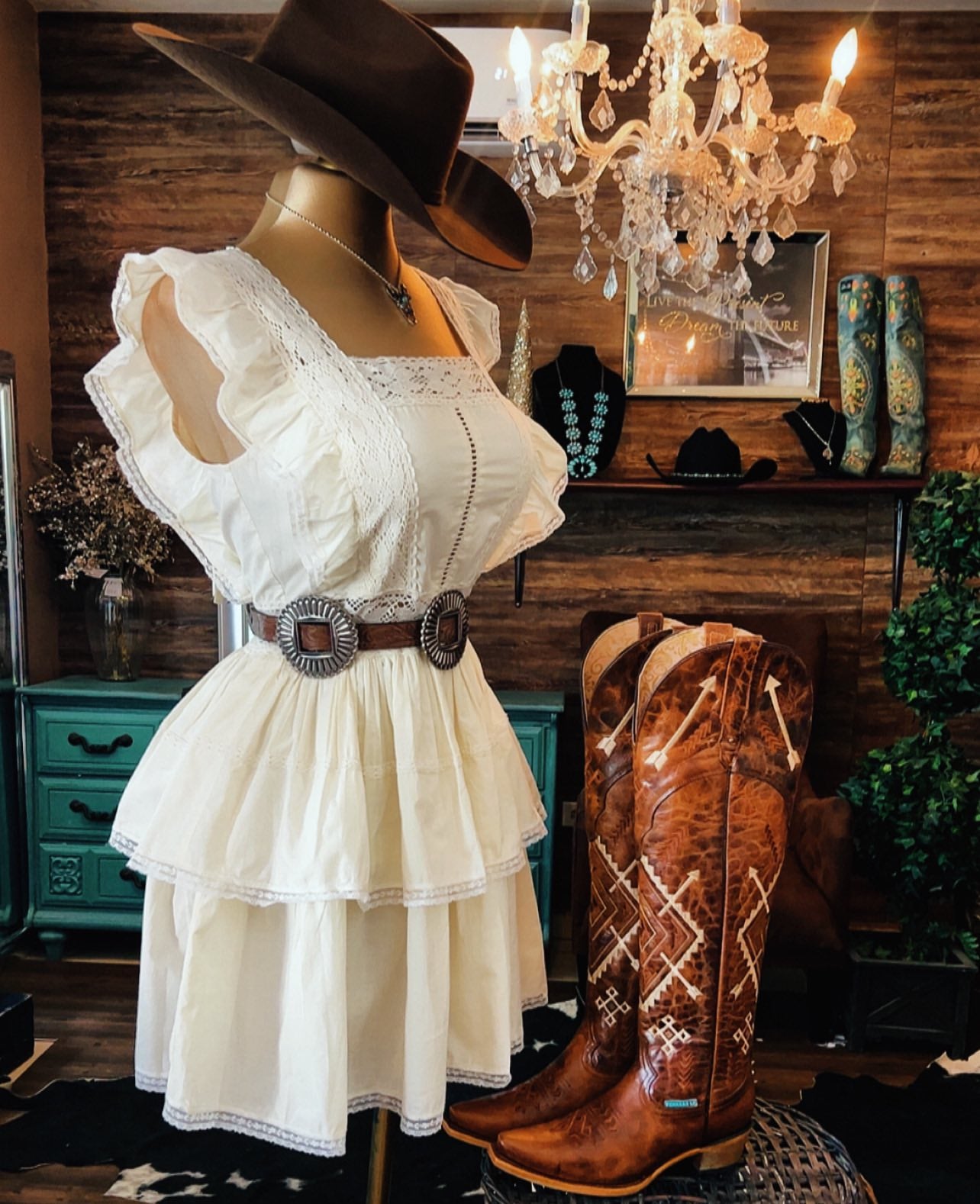 Western Boho Ruffle Tiered Mini Dress--white