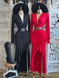 Western Asymmetrical Ruffle Dress-Black &Red