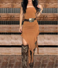 Rustic Charm Bodycon Midi Tube Dress