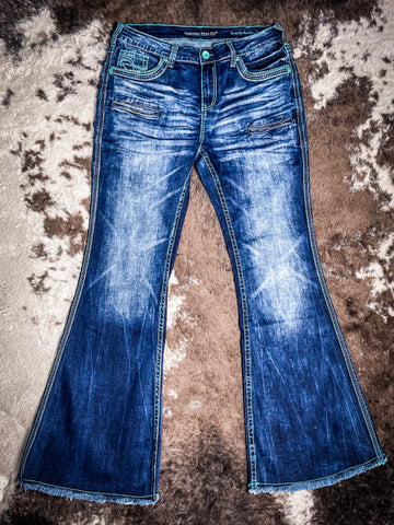 Cowgirl Tuff Turquoise Hurricane Trouser Jeans