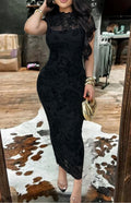 Black Lace High Neck Bodycon Maxi Dress