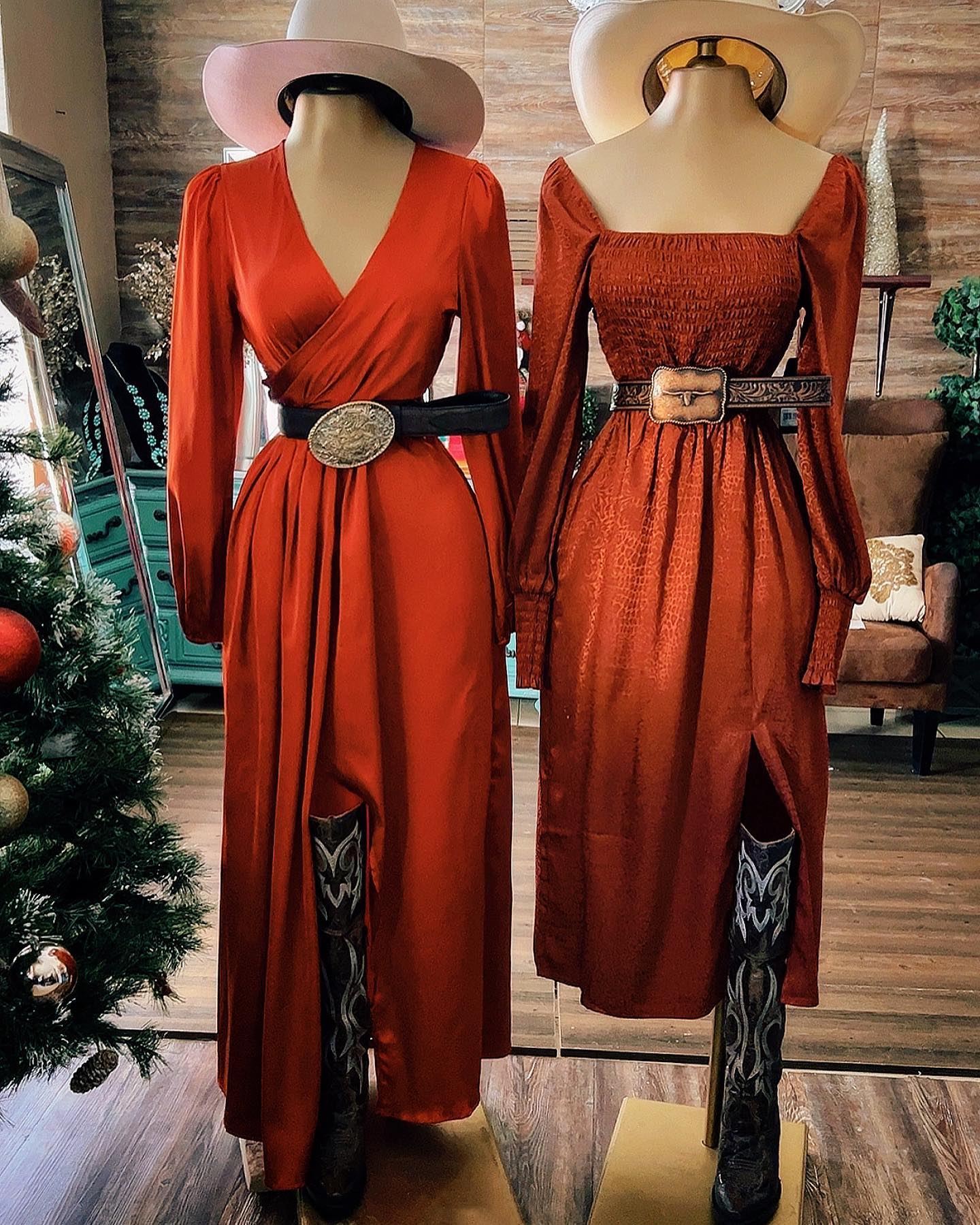 Western Slit Sleeves V Neck Long Slit Dress