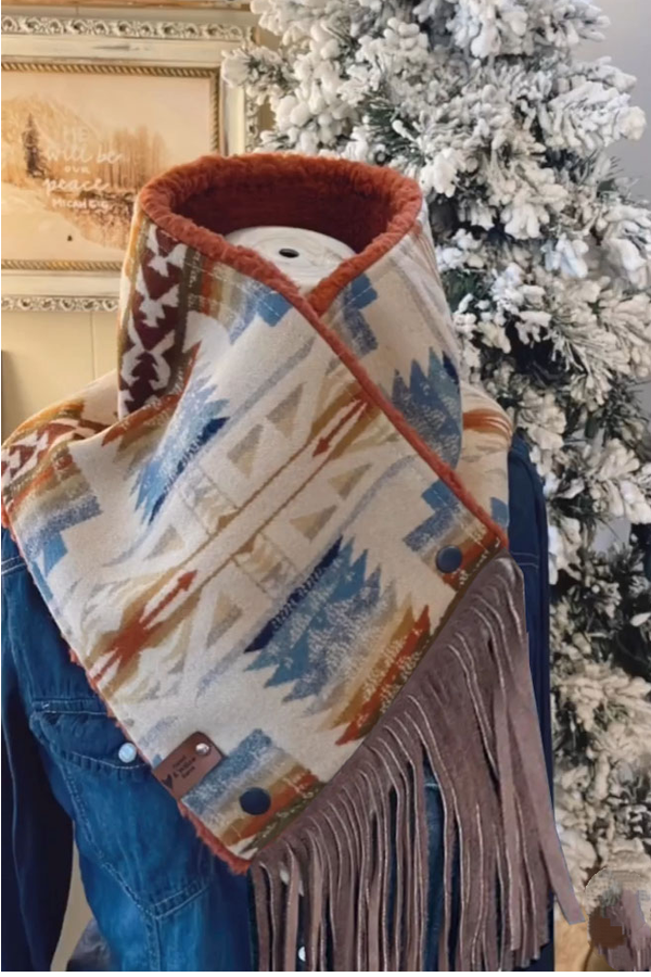Western Fringed Scarf - Aztec Pattern