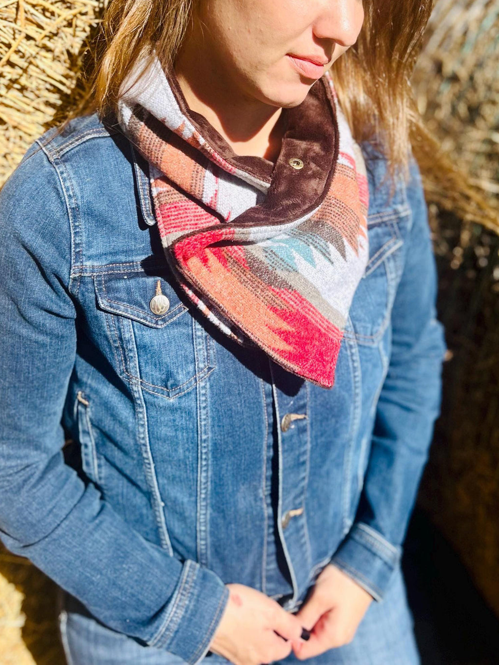 Red Western Aztec Warm Neck Hood