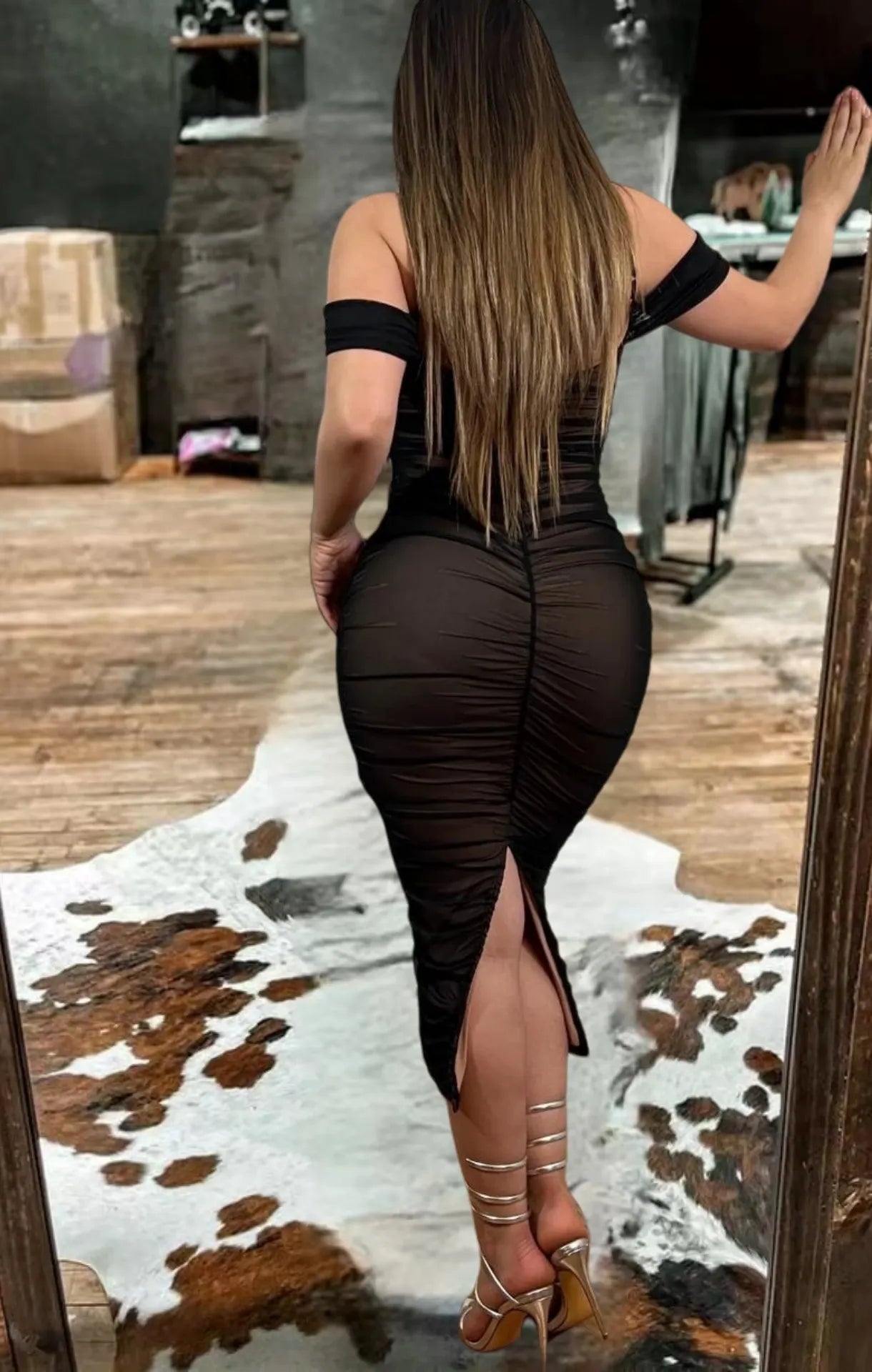 Western-Inspired Ruched Bodycon Midi Dress