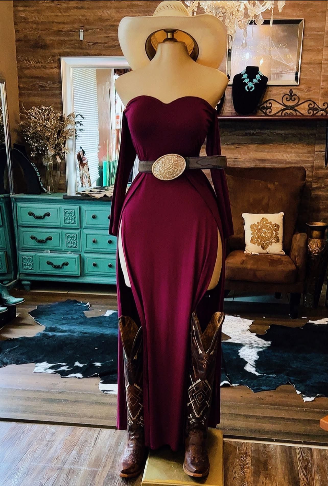 Wild Frontier Strapless Slit Maxi Dress