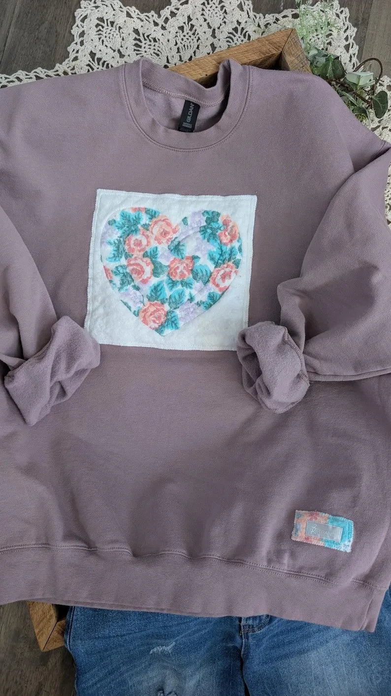 FLORAL Heart Print on Lilac Crewneck