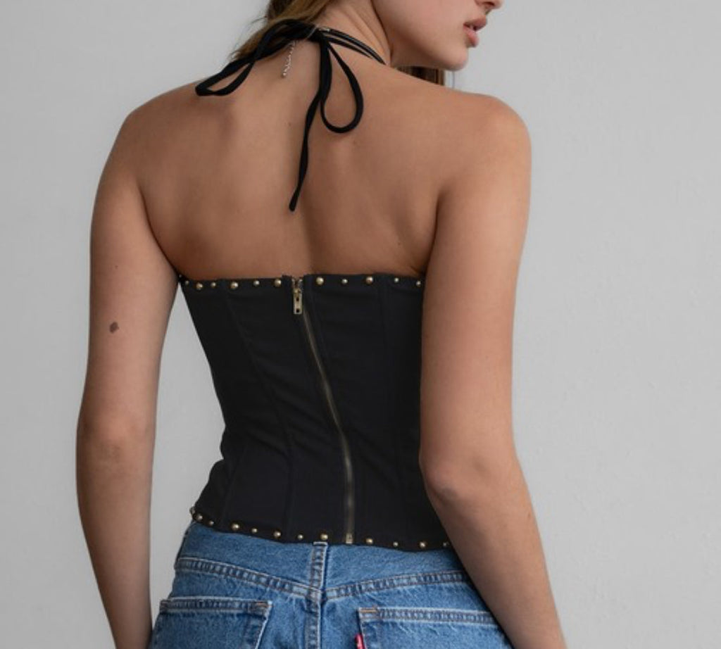 Western Embroidered Studded Lace Front Corset Top