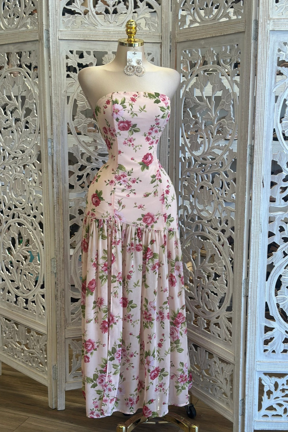 Pastel Pink Floral Maxi Dress-Estira