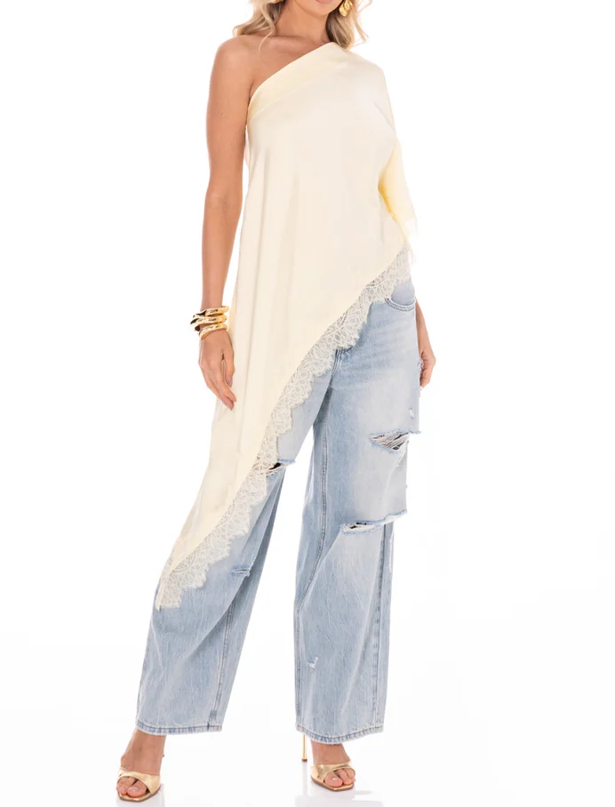 Asymmetric Lace Top in Butter Yellow