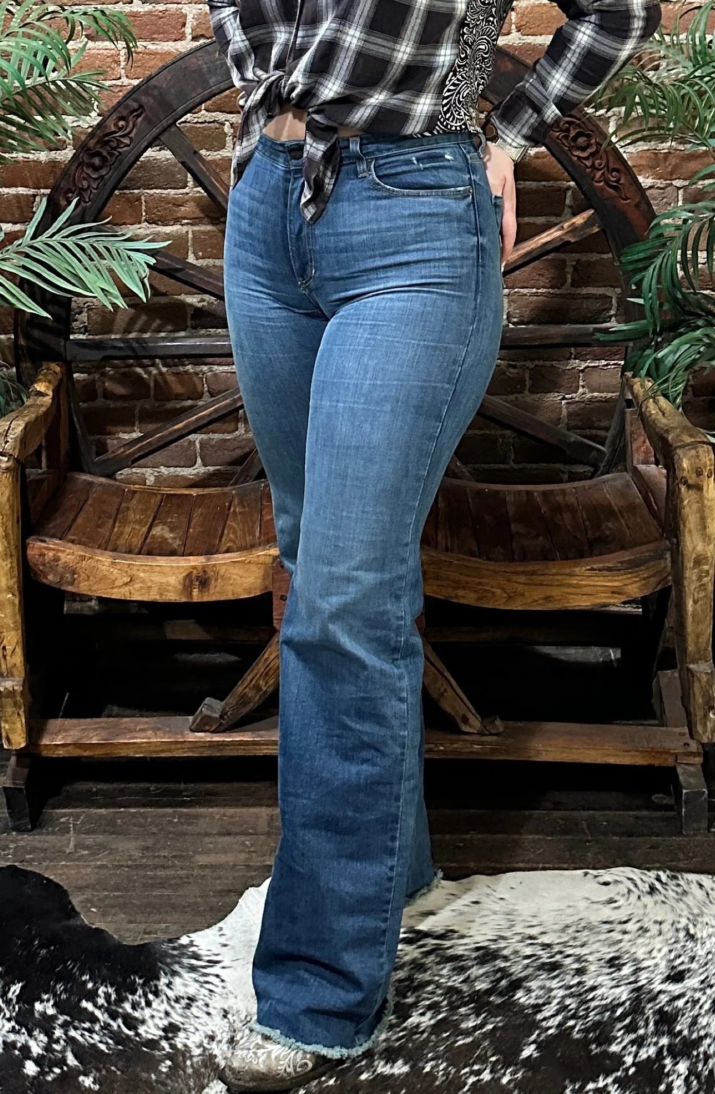 Women's Olivia Light Wash High Rise Stretch Wide Leg Trouser Jeans