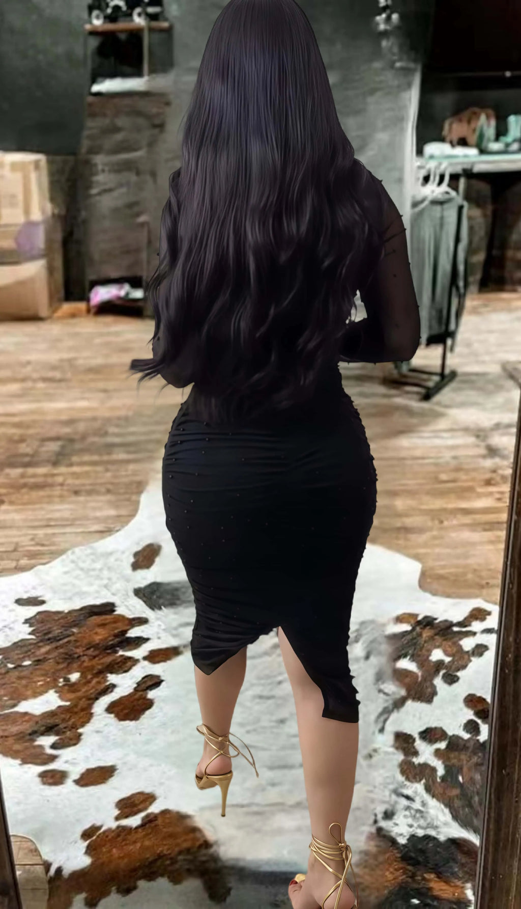 Sheer Mesh Bodycon Midi Dress