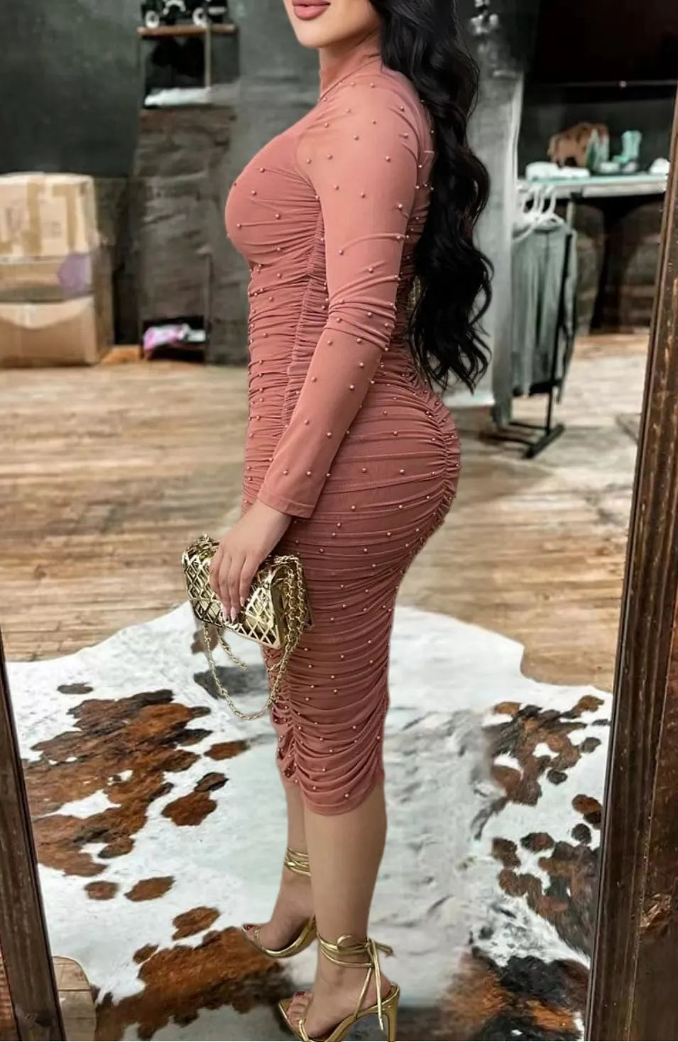 Sheer Mesh Bodycon Midi Dress