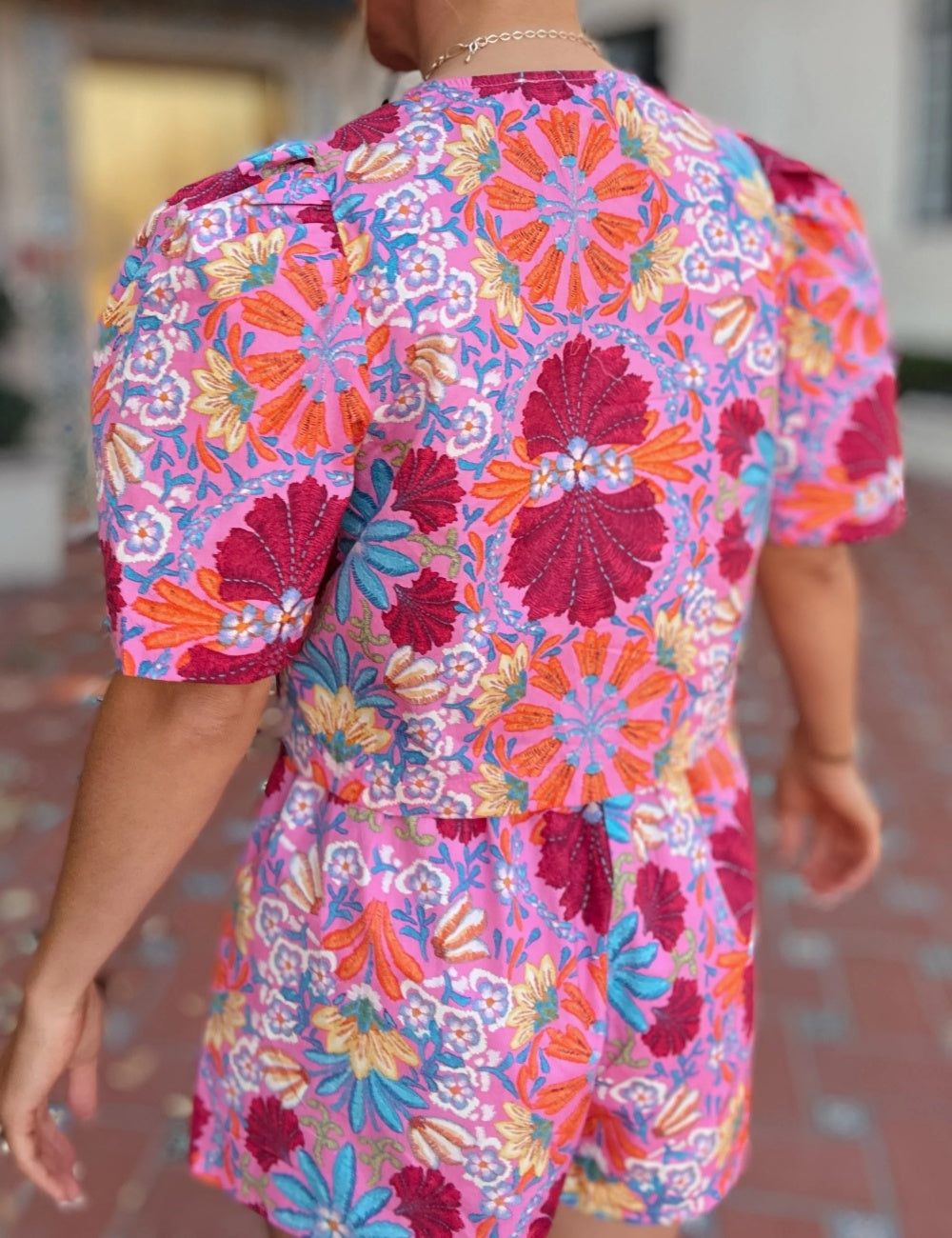Lola Hot Pink Floral Bow-Tie Cropped Top+short