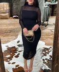 Sheer Mesh Bodycon Midi Dress