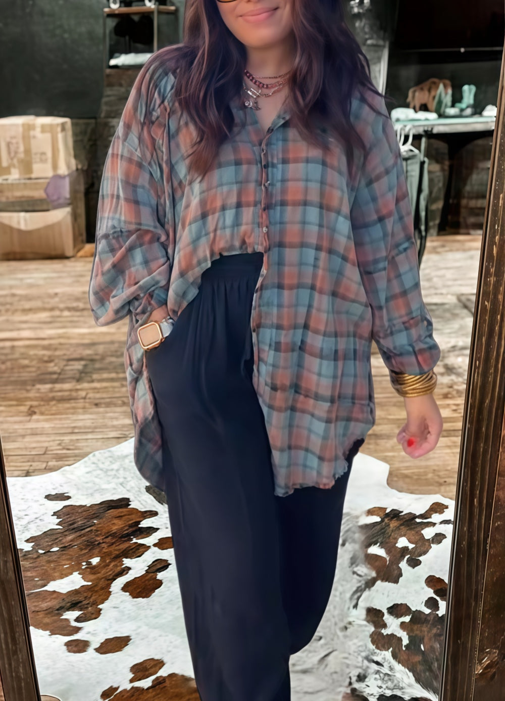 Women's Plaid Button Down Top
