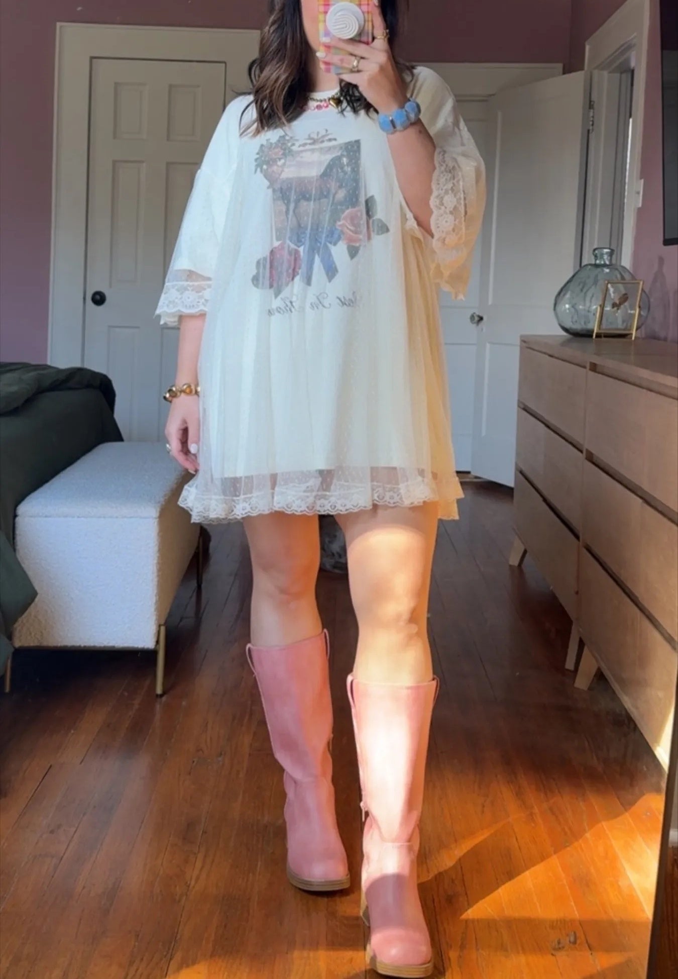 Women's Summer Mesh Lace T-Shirt Dress