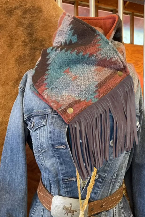 Women's Western Fringed Scarf - Aztec Pattern