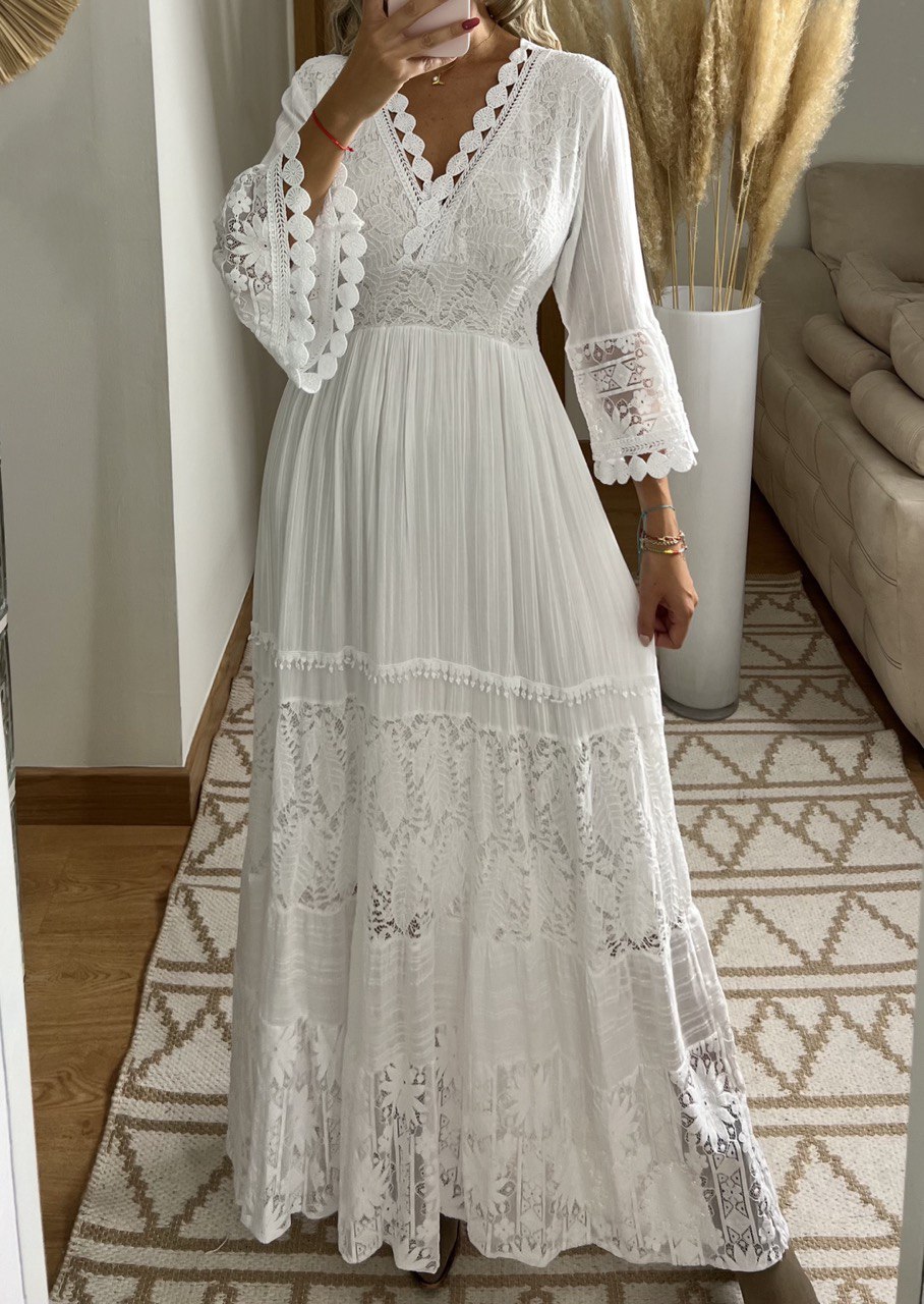 Women's White Lace Long Dress