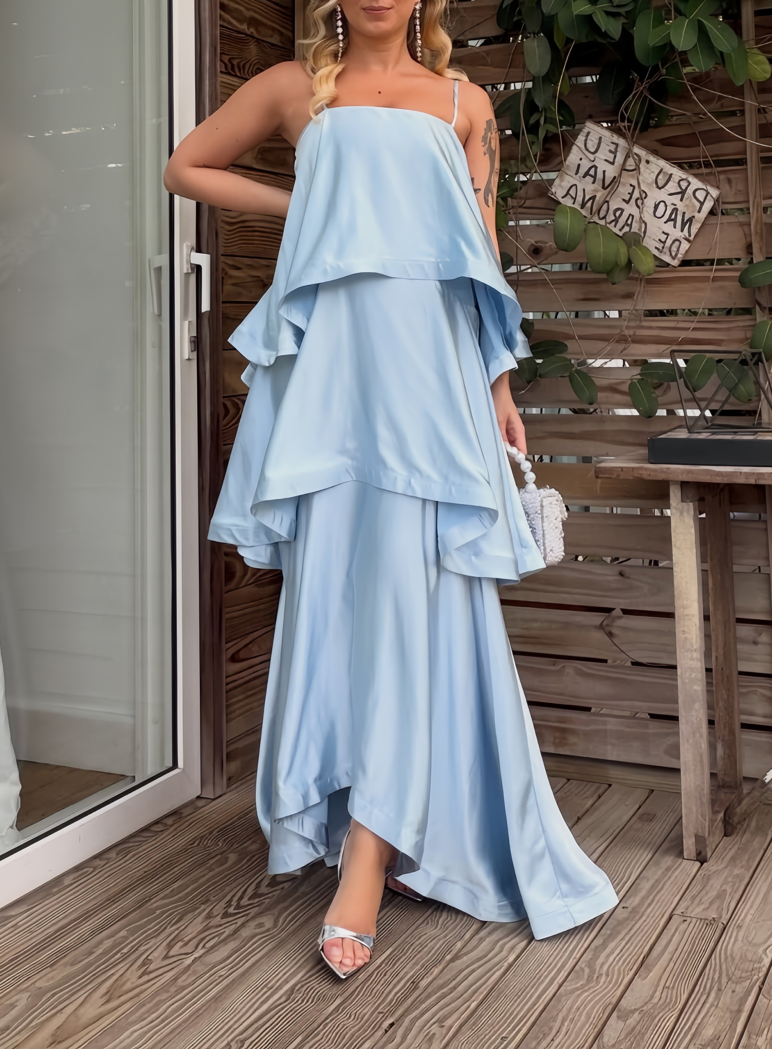 Sky Blue Chic Layered Maxi Dress