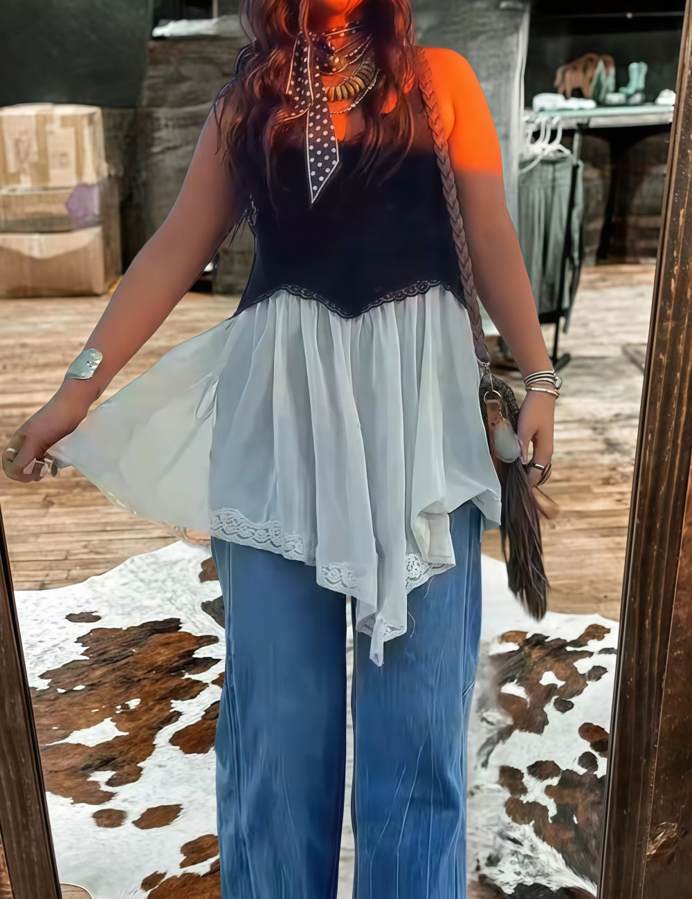 Women's Lace-Paneled Color-Block Top