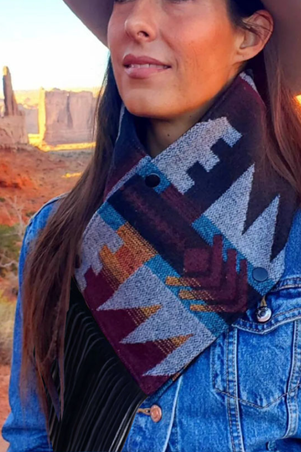 Women's Western Fringed Scarf -  Aztec Pattern