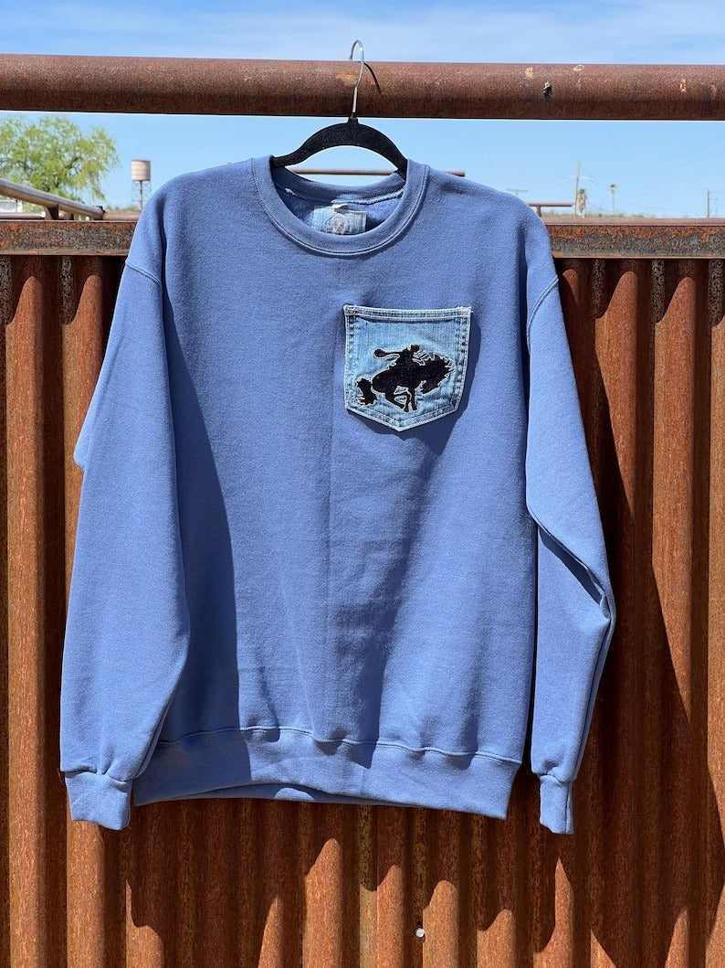 Western Jeans Pocket Pullover Top