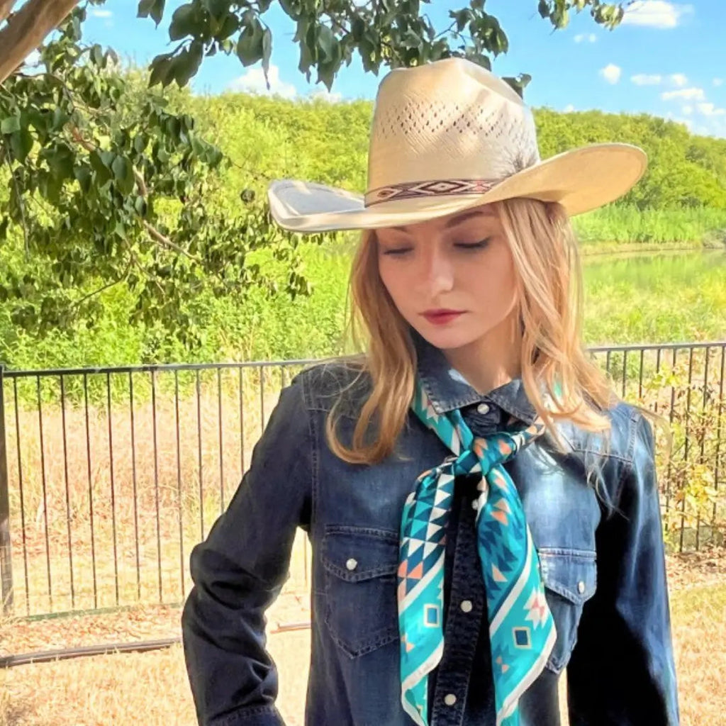Aztec Wild Rags (Trails to Tucumcari) Turquoise Silk Scarf