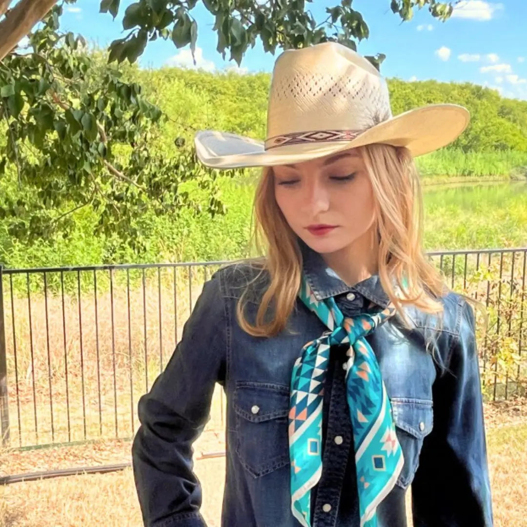 Aztec Wild Rags (Trails to Tucumcari) Turquoise Silk Scarf