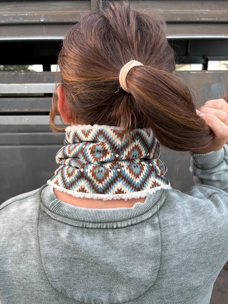 Women's southwestern pattern Sherpa Warm Neck Hood