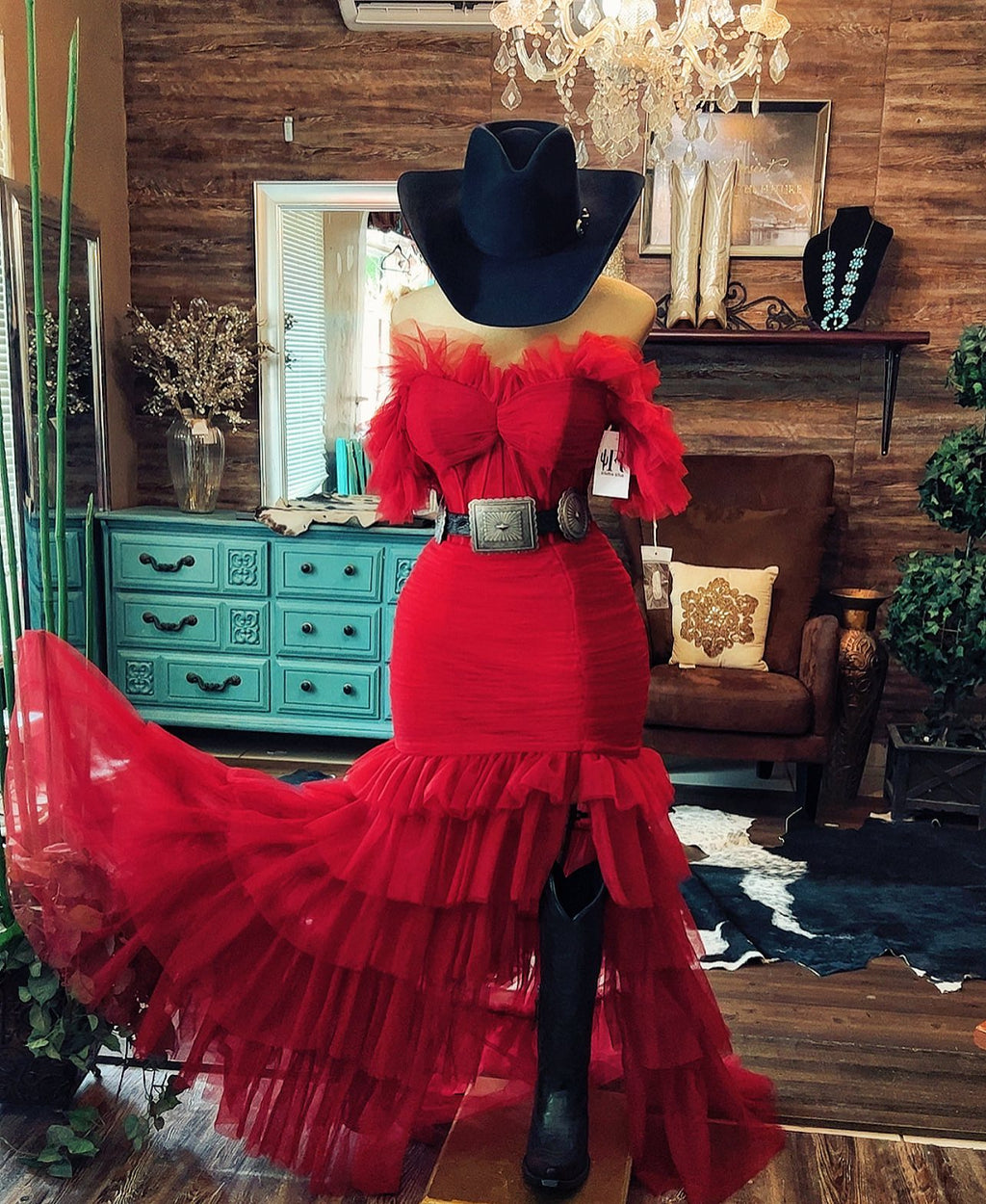 New Western Classic Tull corset Dress-Red