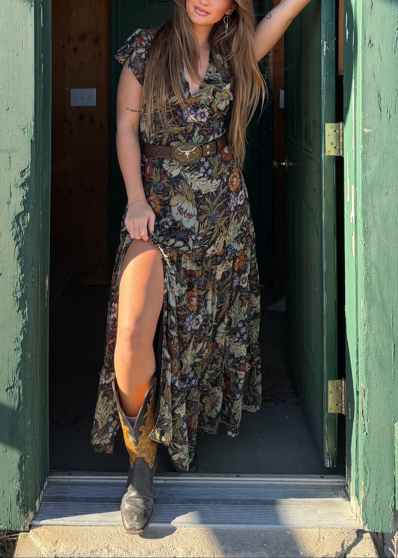 Women's Western Print Slit Dress