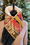 Women's Western Fringed Shawl - Color Block Aztec