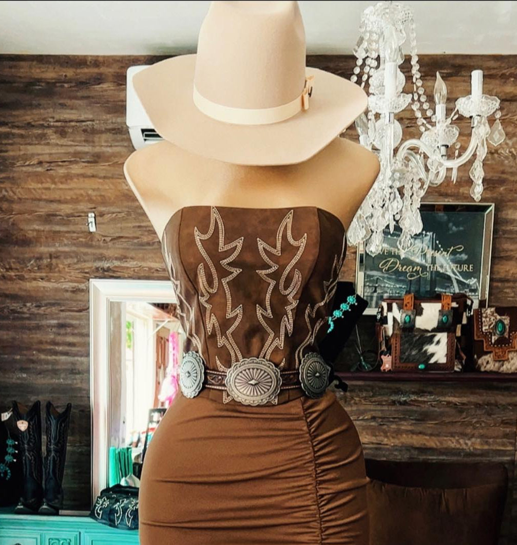 Western Embroidered Gabby Corset Top (Brown)