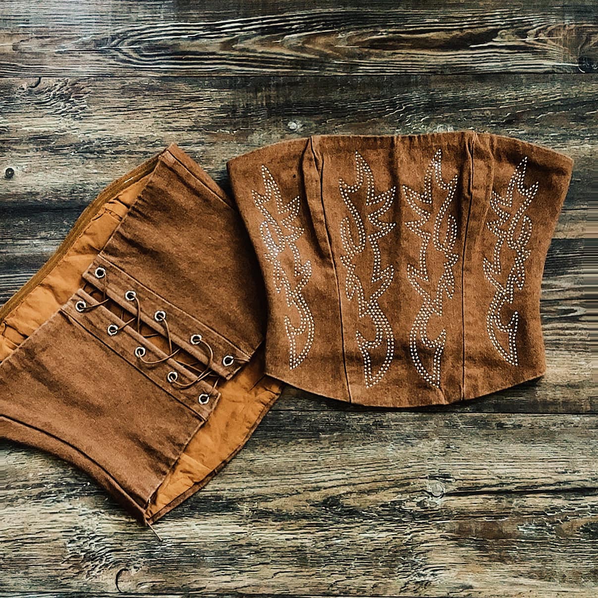 Western Embroidered Gabby Corset Top (Brown)